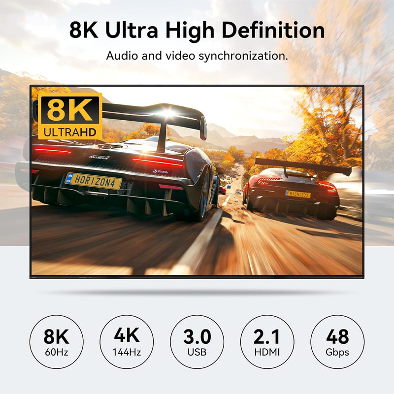 NÖRDIC HDMI KVM Switch 4 Computers 1 Monitor 8K 60Hz 4K 144/120Hz 4xUSB Devices