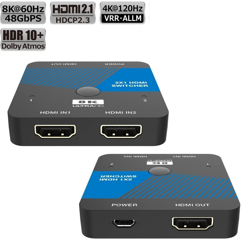 NÖRDIC HDMI 2.1 Switch 2 to 1 8K60Hz 4K120Hz CEC HDR Dolby Atmos, True HD, Digital Plus, DTS-HD Master