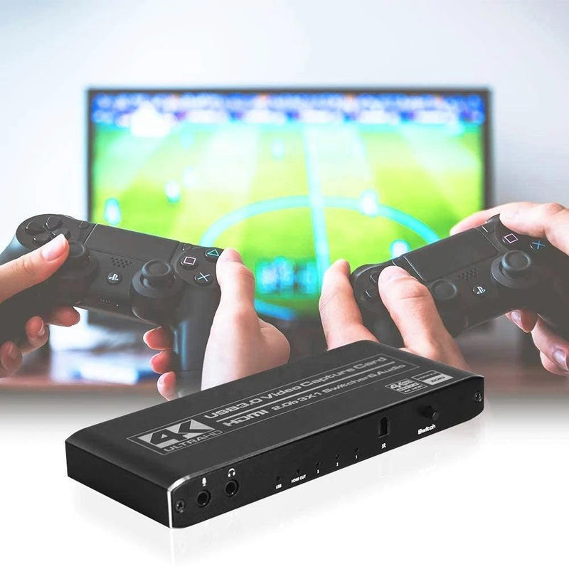 NÖRDIC HDMI Switch 3 to 1 with Video Capture Card HDMI2.0 4K60Hz USB3.1 Microphone and Audio out HDMI Signal Loop Out HDR HDCP2.2 EDID RGB8: 8: 8