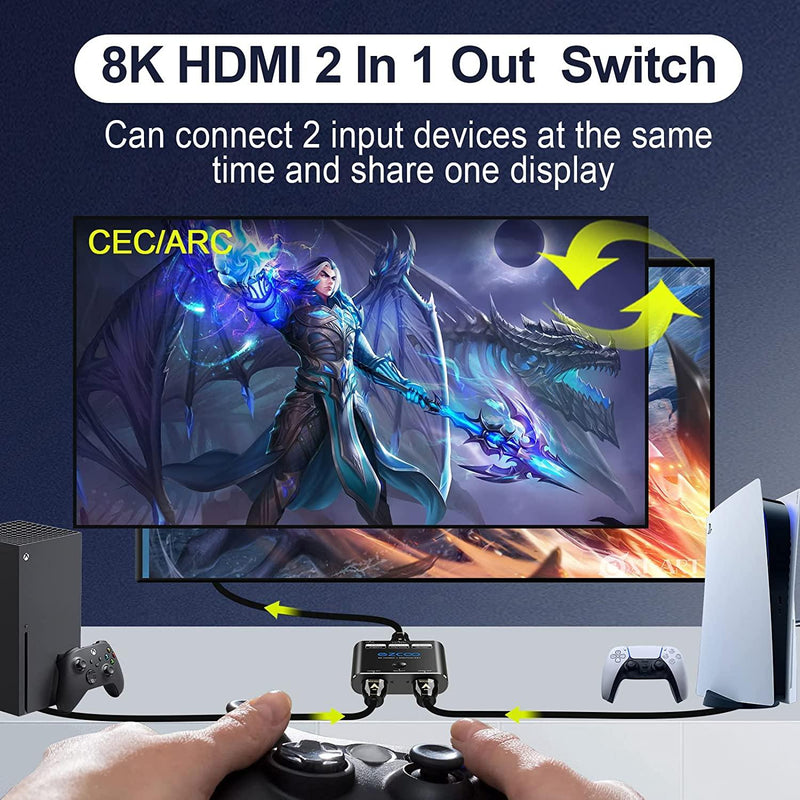 NÖRDIC HDMI switch 2 to 1 8K60Hz 4K120Hz 48Gbps HDR HDCP2.3 Surround 7.1 CEC