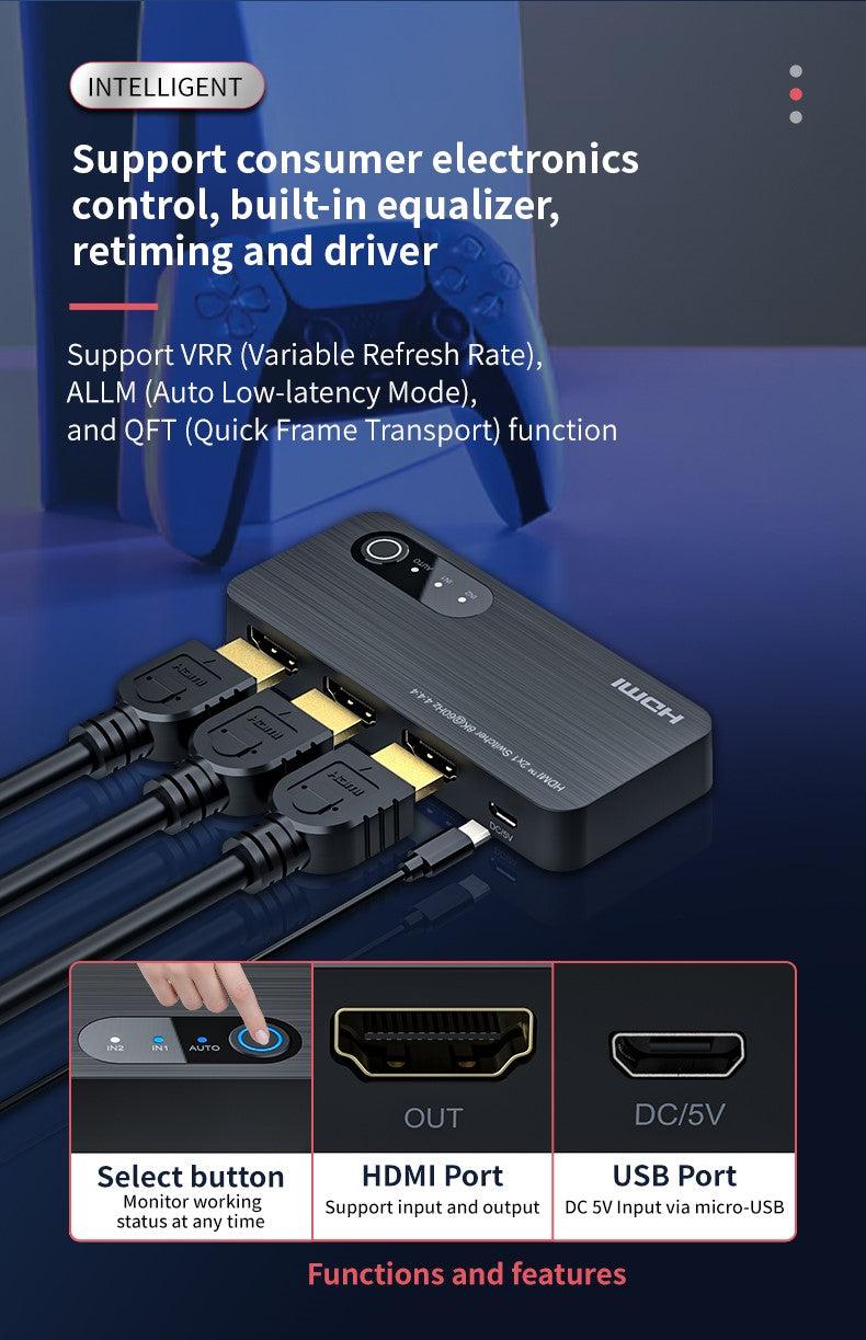 NÖRDIC HDMI switch 2 to 1 8K60Hz 4K120Hz 48Gbps HDR HDCP2.3 Surround 7.1 CEC