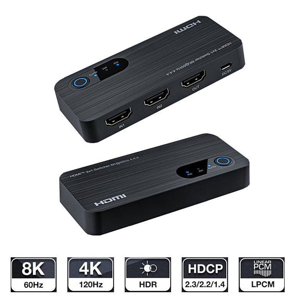 NÖRDIC HDMI switch 2 to 1 8K60Hz 4K120Hz 48Gbps HDR HDCP2.3 Surround 7.1 CEC