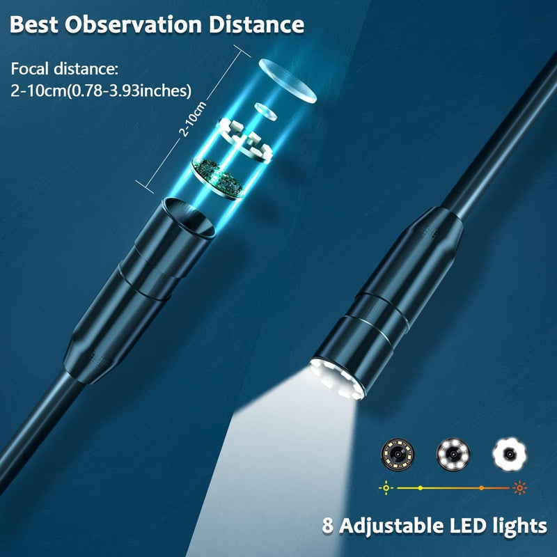 NÖRDIC Industrial endoscope camera 4.3" screen with 8 LED lights, cable 5m 8mm, IP67 Waterproof camera