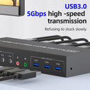 NÖRDIC KVM 4x2 Switch 4PC to Dual Monitor HDMI & DP 4K60Hz with 2x3.5mm and 3xUSB-A