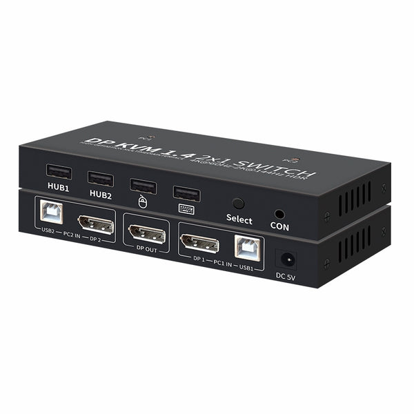 NÖRDIC KVM Switch 2 PC to 1 DisplayPort 1.2 4K60Hz and 4x USB Port HDCP 2.2