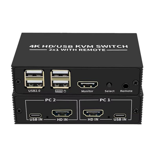 NÖRDIC KVM Switch 2 to 1 HDMI 2.0 4K60Hz for PC, Xbox, PS5 and laptop with 4xUSB ports