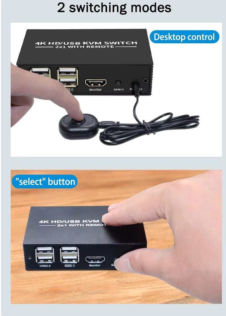 NÖRDIC KVM Switch 2 to 1 HDMI 2.0 4K60Hz for PC, Xbox, PS5 and laptop with 4xUSB ports