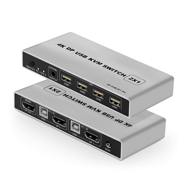 NÖRDIC KVM Switch 2 to 1 DisplayPort 1.2 4K 60Hz and 4x USB HDCP 2.2