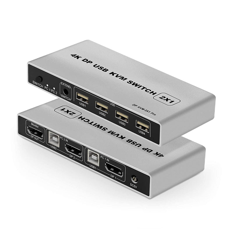 NÖRDIC KVM Switch 2 to 1 DisplayPort 1.2 4K 60Hz and 4x USB HDCP 2.2