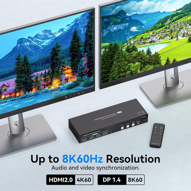 NÖRDIC KVM Switch 3 to 2 8K60Hz DP 1.4 HDMI 2.0 KVM USB 3.0