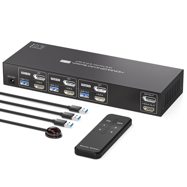 NÖRDIC KVM Switch 3 to 2 8K60Hz DP 1.4 HDMI 2.0 KVM USB 3.0