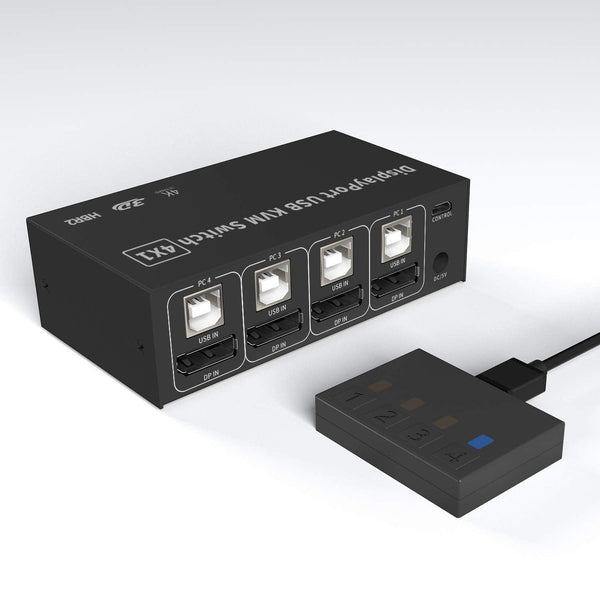 NÖRDIC KVM Switch 4 PC to 1 DisplayPort 1.2 4K 60Hz and 4x USB HDCP 2.2