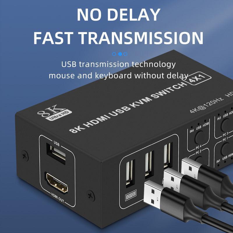 NÖRDIC KVM Switch 4 PC to 1xHDMI 8K60Hz and 4xUSB HDCP 2.2 for Xbox, PS5, Laptop