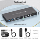 NÖRDIC KVM Switch 4 to 1 DP 8K60Hz 4K144Hz 4xUSB 3.0