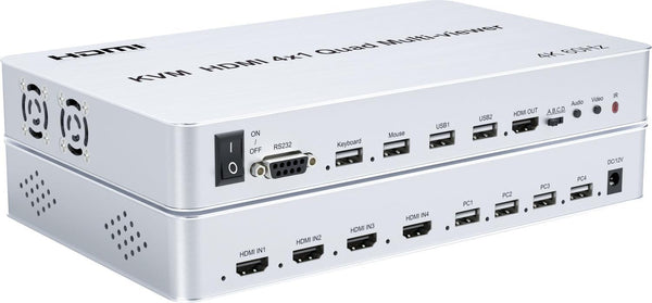 NÖRDIC KVM Switch 4xPC to 1xHDMI 4K 60Hz Quad Multi-Viewer with 4xUSB-A