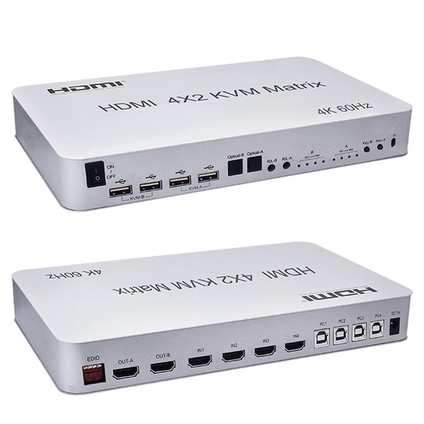 NÖRDIC KVM Switch 4xPC to 2xHDMI 4K 60Hz 3D Stereo Audio and S/PDIF