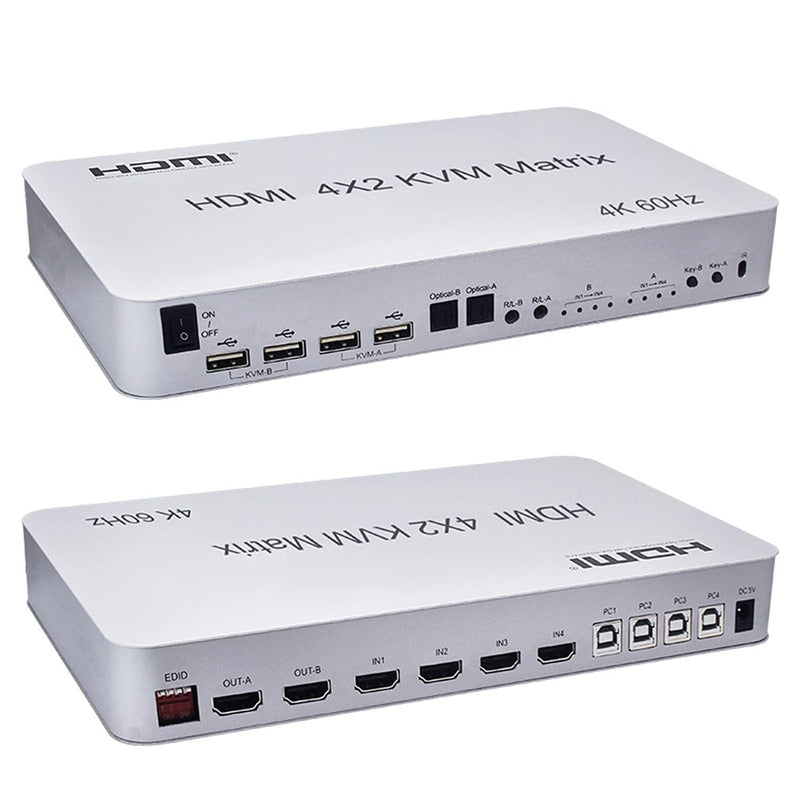 NÖRDIC KVM Switch 4xPC to 2xHDMI 4K 60Hz 3D Stereo Audio and S/PDIF