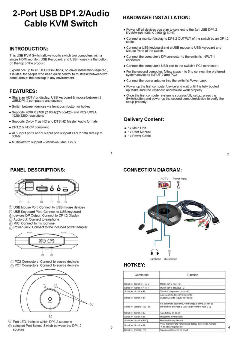 NÖRDIC KVM switch 2 to 1 DP 1.2 4K60Hz