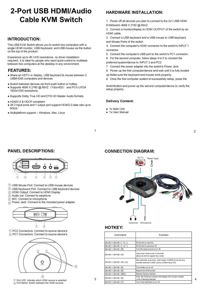 NÖRDIC KVM switch 2 to 1 HDMI 2.0 4K60Hz
