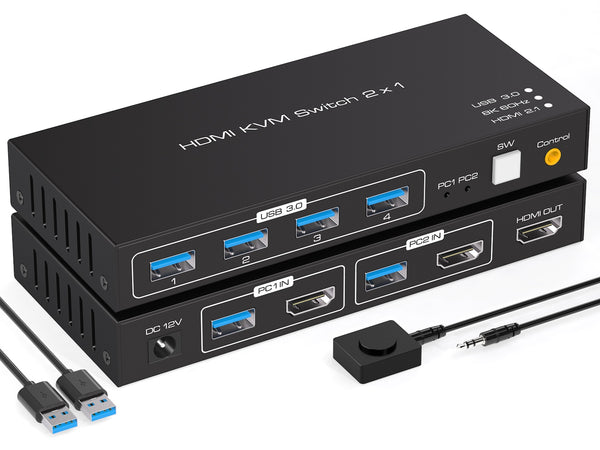 NÖRDIC KVM switch 2 to 1 HDMI to HDMI, 8K60Hz/4K120Hz, 4x USB-A