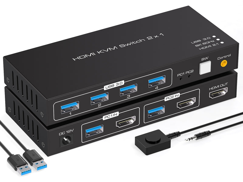 NÖRDIC KVM switch 2 to 1 HDMI to HDMI, 8K60Hz/4K120Hz, 4x USB-A