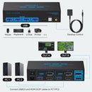 NÖRDIC KVM switch 2 to 2 DisplayPort & HDMI, 8K60Hz/4K120Hz, 4x USB-A