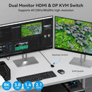 NÖRDIC KVM switch 2 to 2 DisplayPort & HDMI, 8K60Hz/4K120Hz, 4x USB-A