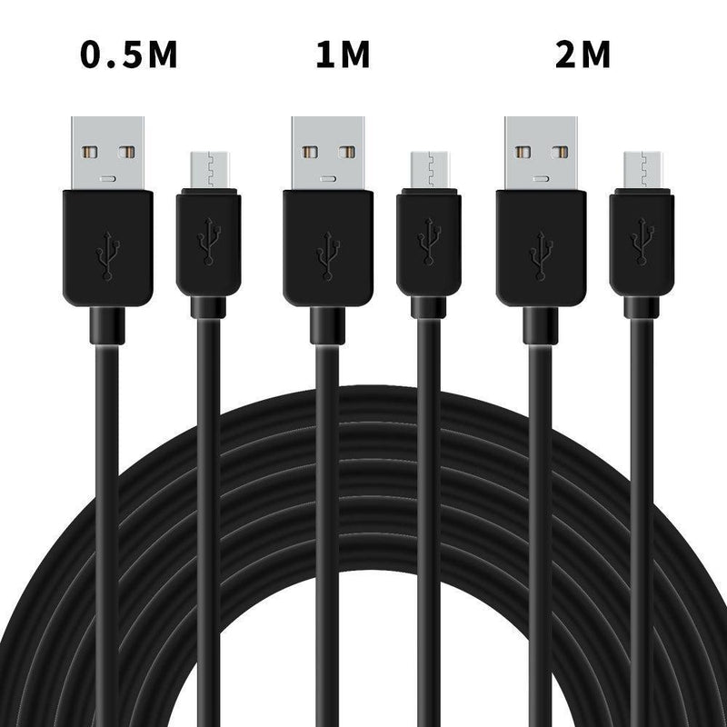 NÖRDIC Cable kit 3-pack 0.5m+1m+2m USB A-2.0 to Micro B 480Mbps 2.4A black for Anfroid mobiles and tablets