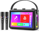 NÖRDIC Karaoke Machine, built-in 10.1" HD lyrics screen, supports WiFi, Bluetooth, HDMI, USB and MicroSD, with 2 wireless microphones for home party