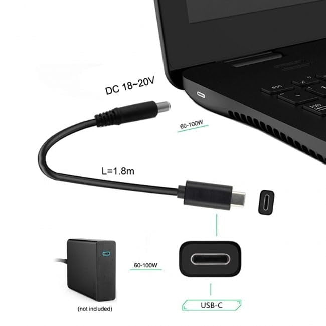 NÖRDIC Laptop Charging Cable USB-C to DC5.5x2.5mm 65W PD 1.5m