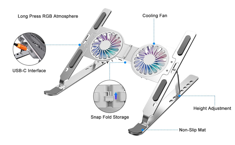 NÖRDIC Laptop stand for desk with fan 9-15.6 inches