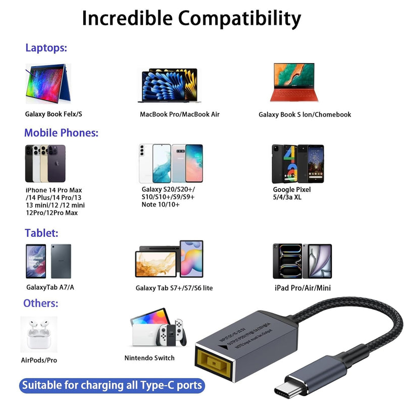 NÖRDIC Lenovo Square Yellow to USB-C Adapter 17 cm