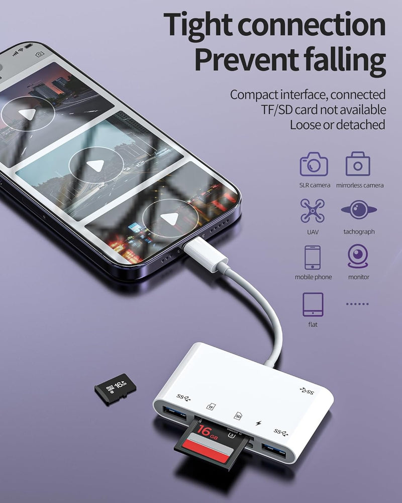 NÖRDIC Lightning Card Reader 2 Slot SD, MicroSD 3xUSB-A 1xLightning Charging UHS-I