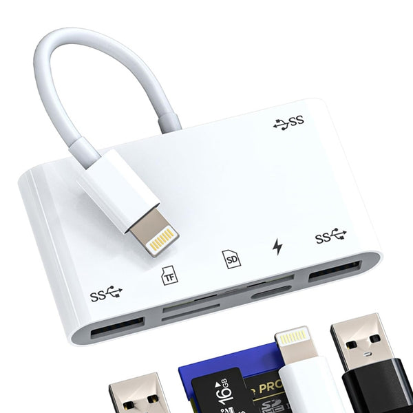 NÖRDIC Lightning Card Reader 2 Slot SD, MicroSD 3xUSB-A 1xLightning Charging UHS-I