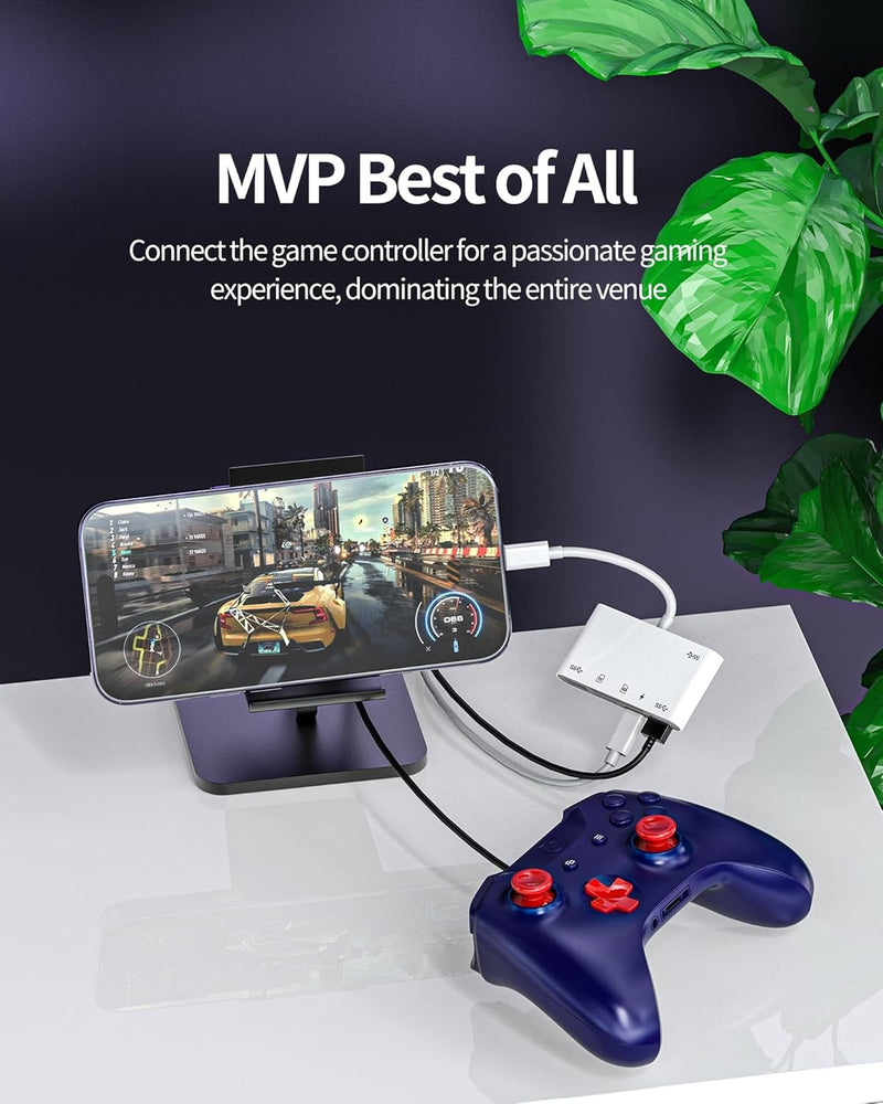 NÖRDIC Lightning Card Reader 2 Slot SD, MicroSD 3xUSB-A 1xLightning Charging UHS-I