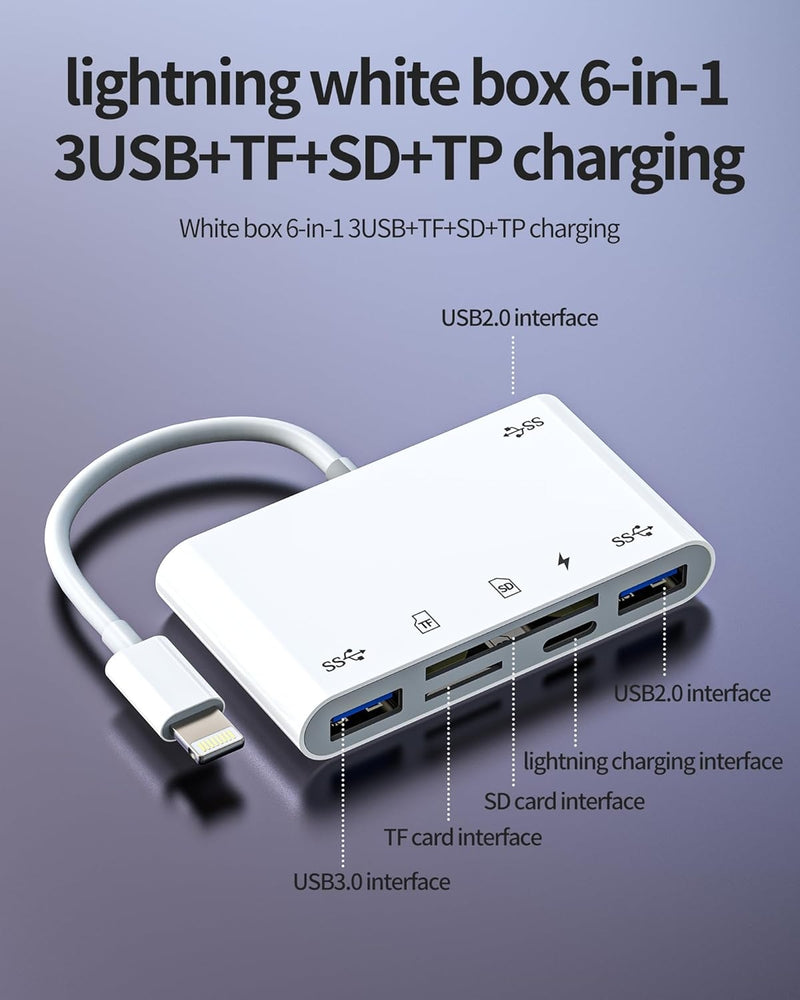 NÖRDIC Lightning Card Reader 2 Slot SD, MicroSD 3xUSB-A 1xLightning Charging UHS-I
