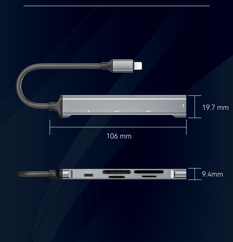 NÖRDIC Lightning Card Reader 4 Slot SD, MicroSD, MS, M2 1xUSB-A 3.0 1xLightning charging UHS-I