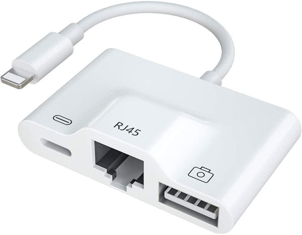 NÖRDIC Lightning adapter 1 to 3 ports 1x USB3.1 1x RJ45 10/100Mbps 1x Lightning for charging