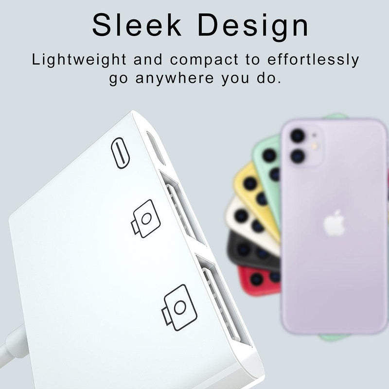 NÖRDIC Lightning adapter 1 to 3 ports 2xUSB A port and 1x Lightning port for charging