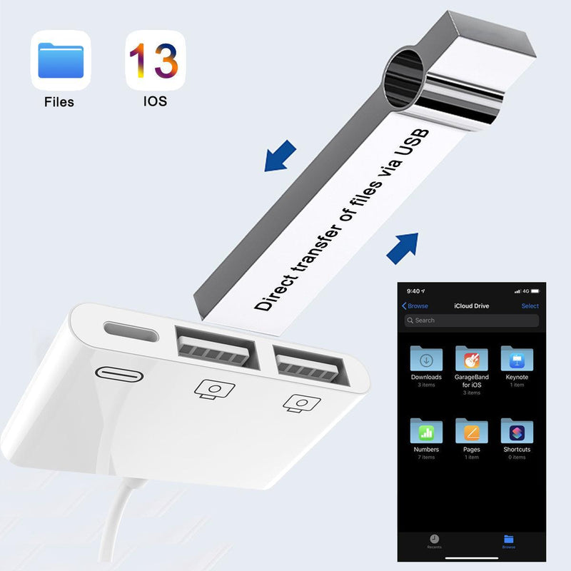 NÖRDIC Lightning adapter 1 to 3 ports 2xUSB A port and 1x Lightning port for charging