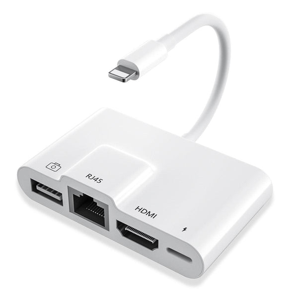 NÖRDIC Lightning adapter 1 to 4 ports 1xHDMI 1x RJ4510/100Mbps 1xUSB A 3.1 and 1 x Lightning charging port