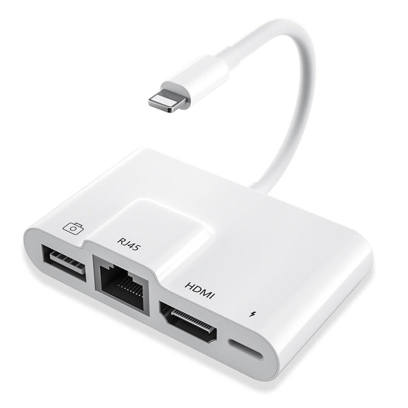 NÖRDIC Lightning adapter 1 to 4 ports 1xHDMI 1x RJ4510/100Mbps 1xUSB A 3.1 and 1 x Lightning charging port