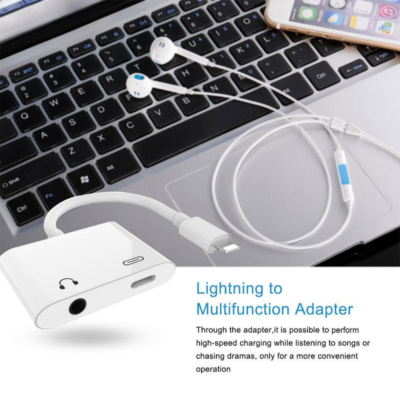 NÖRDIC Lightning adapter to 1x Lightning and 1xljud 3.5mm white 10cm cable