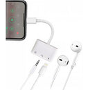 NÖRDIC Lightning adapter to 1xUSB A 1x3,5mm audio and 1x Lightning White 10cm cable