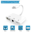 NÖRDIC Lightning adapter to 1xUSB A 1x3,5mm audio and 1x Lightning White 10cm cable