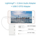 NÖRDIC Lightning adapter to 1xUSB A 1x3,5mm audio and 1x Lightning White 10cm cable