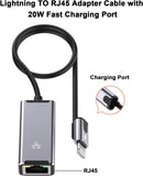 NÖRDIC Lightning to Ethernet Network Adapter with 20W charging-port for iPhone/Ipad RJ45 Plug and Play Support 100Mbps 50cm