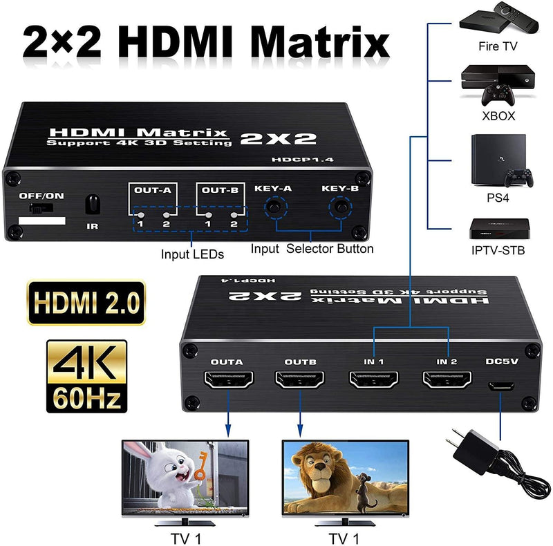 NÖRDIC Matrix HDMI switch 2 to 2 HDMI 2.0 4K 60Hz HDCP1.4 3D YUV 4: 2: 0