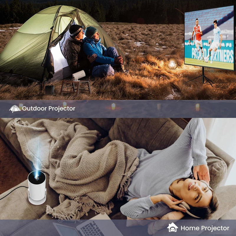 NÖRDIC Mini Portable Projector – 720p HD Support, Android 11, WiFi 6, BT 5.0, 180° Rotation, Home Theater Projector