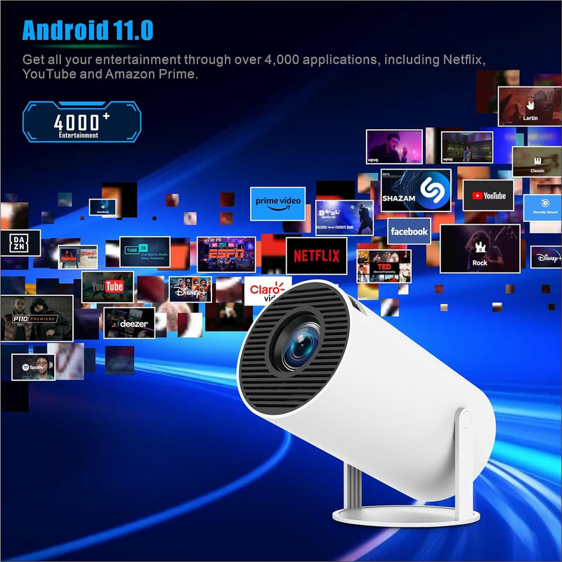 NÖRDIC Mini Portable Projector – 720p HD Support, Android 11, WiFi 6, BT 5.0, 180° Rotation, Home Theater Projector